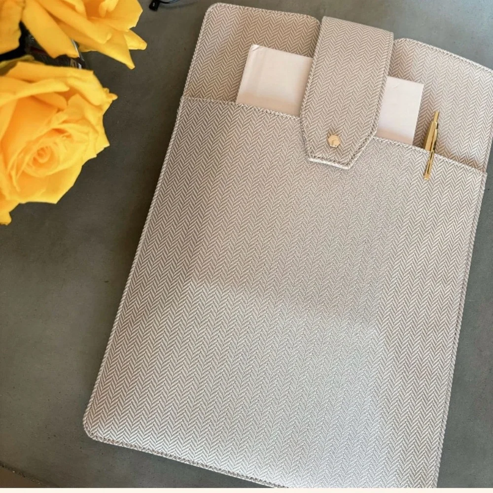 Limited Addition Daily Laptop Clutch by Lindsay Albanese - Gold Herringbone- NWT